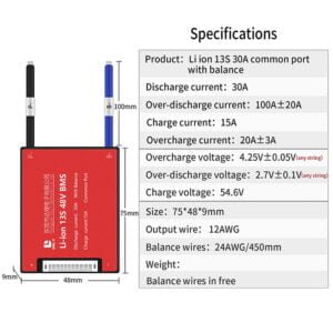 Batterie Li-ion BMS DALY 13S 48V 30A