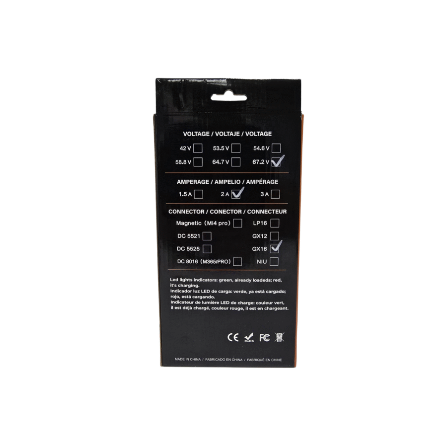 Cargador 60V (Salida 67,2V)2A conector GX16 [Tai-Zo]