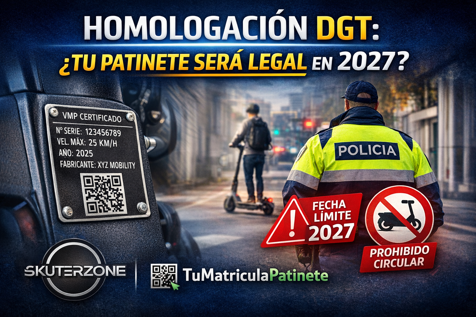 Homologación de patinetes eléctricos DGT 2027 con placa identificativa y normativa en España