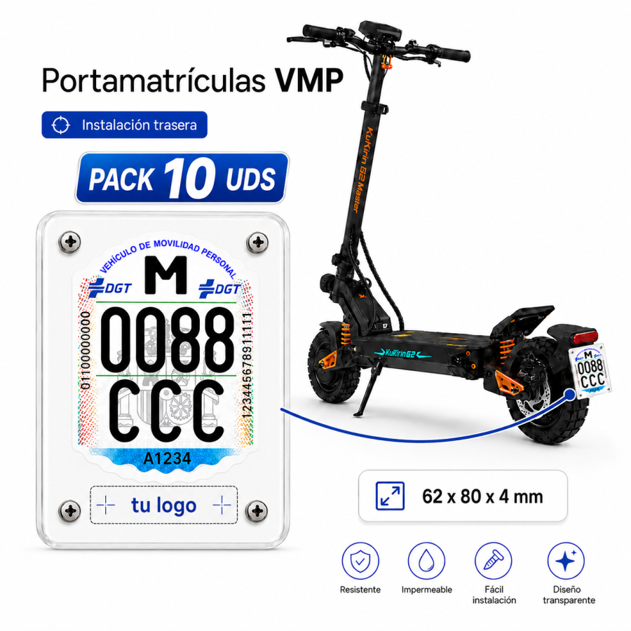 ChatGPT Image 30 jun 2026, 17_29_10 Portamatriculas VMP con sujeccion atornillada - Logo personalizado (pack10)