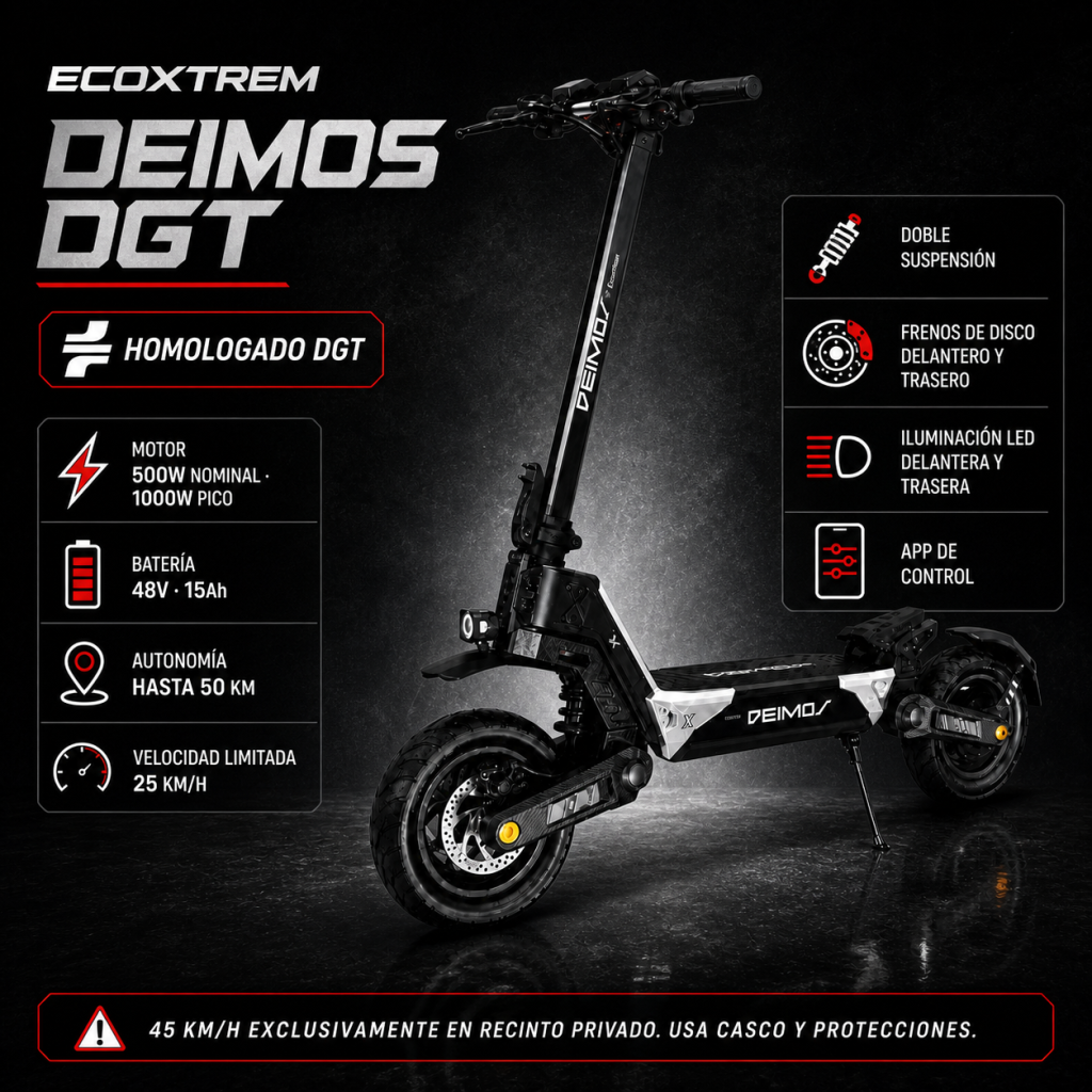 Patinete Eléctrico Ecoxtrem Deimos DGT – Negro