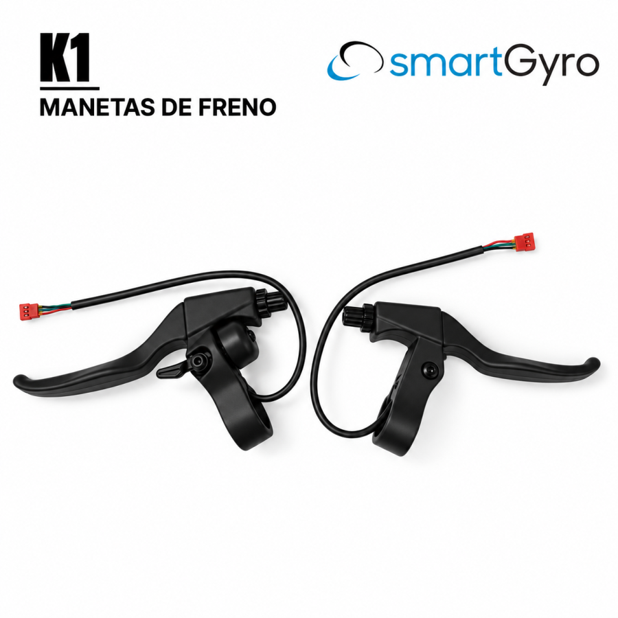 Juego de dos manetas de freno negras para Smartgyro K1, con cables y conectores rojos.