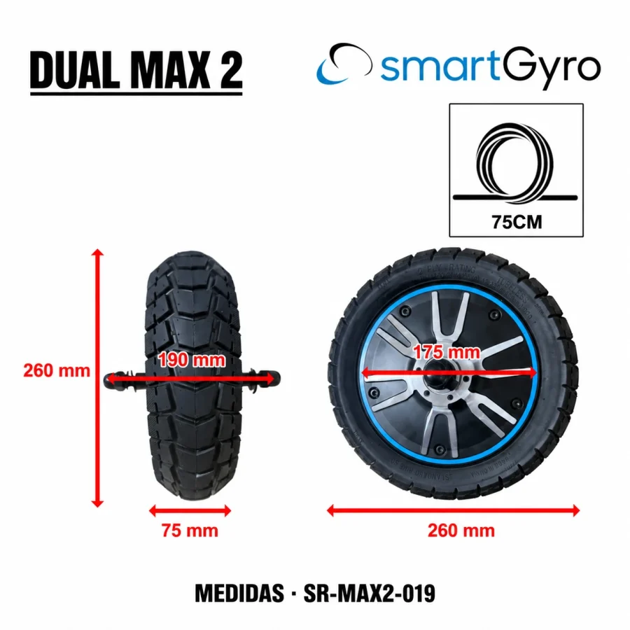 Medidas del motor trasero SmartGyro Dual Max 2 y cable de 75 cm Medidas del motor trasero SmartGyro Dual Max 2 y cable de 75 cm